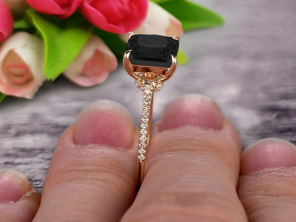 1.75 Carat Princess Cut Black Diamond Moissanite Engagement Ring 10k Yellow Gold H522333