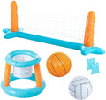 Light Blue Inflatable Pool Game Set with Volleyball Net, Basketball Hoops and Balls U461748