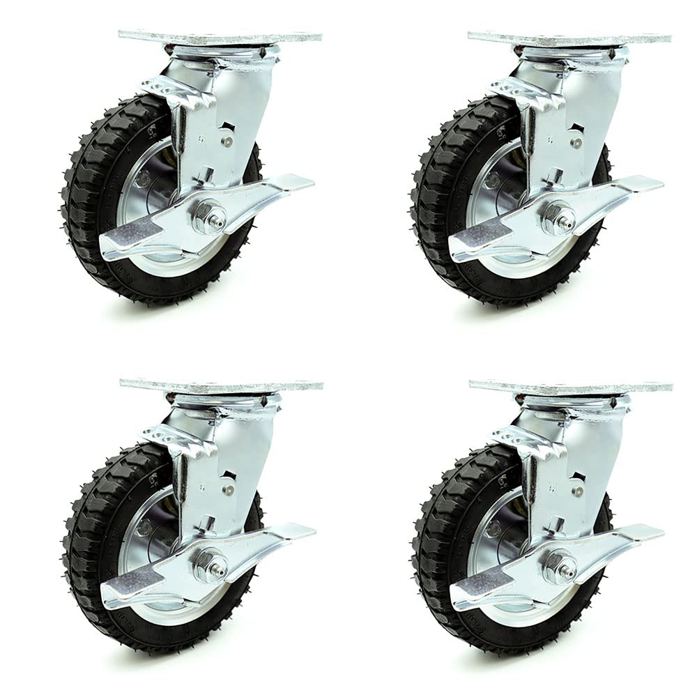 10" Pneumatic Rigid Caster, Black Rubber Wheel, 350 lbs. Capacity, Pack of 2 Y34383