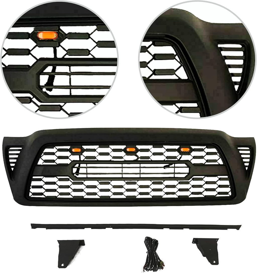 Gloss Black Front Grille with 3 Amber LED Lights D88664