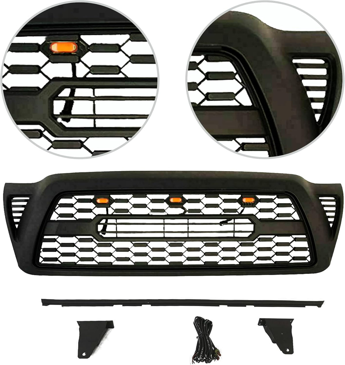 Gloss Black Front Grille with 3 Amber LED Lights D88664