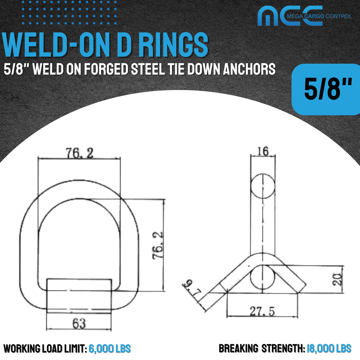 10 Pack Heavy Duty 5/8" Weld-On D Ring for Flatbed Truck Trailer Tie Down V7442