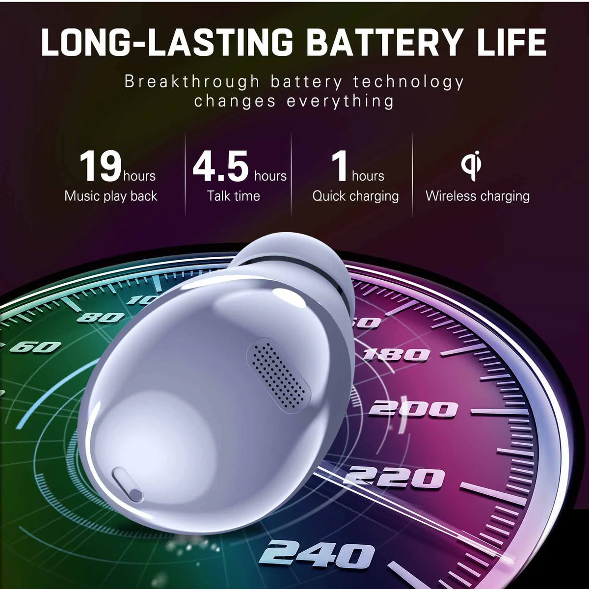 Amethyst Purple True Wireless Bluetooth Earbuds with Charging Case V7108