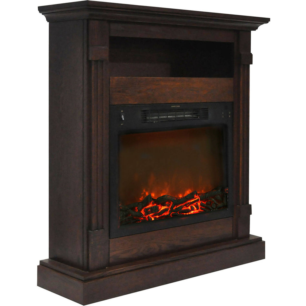 Walnut Electric Fireplace Mantel with Log Insert T84296